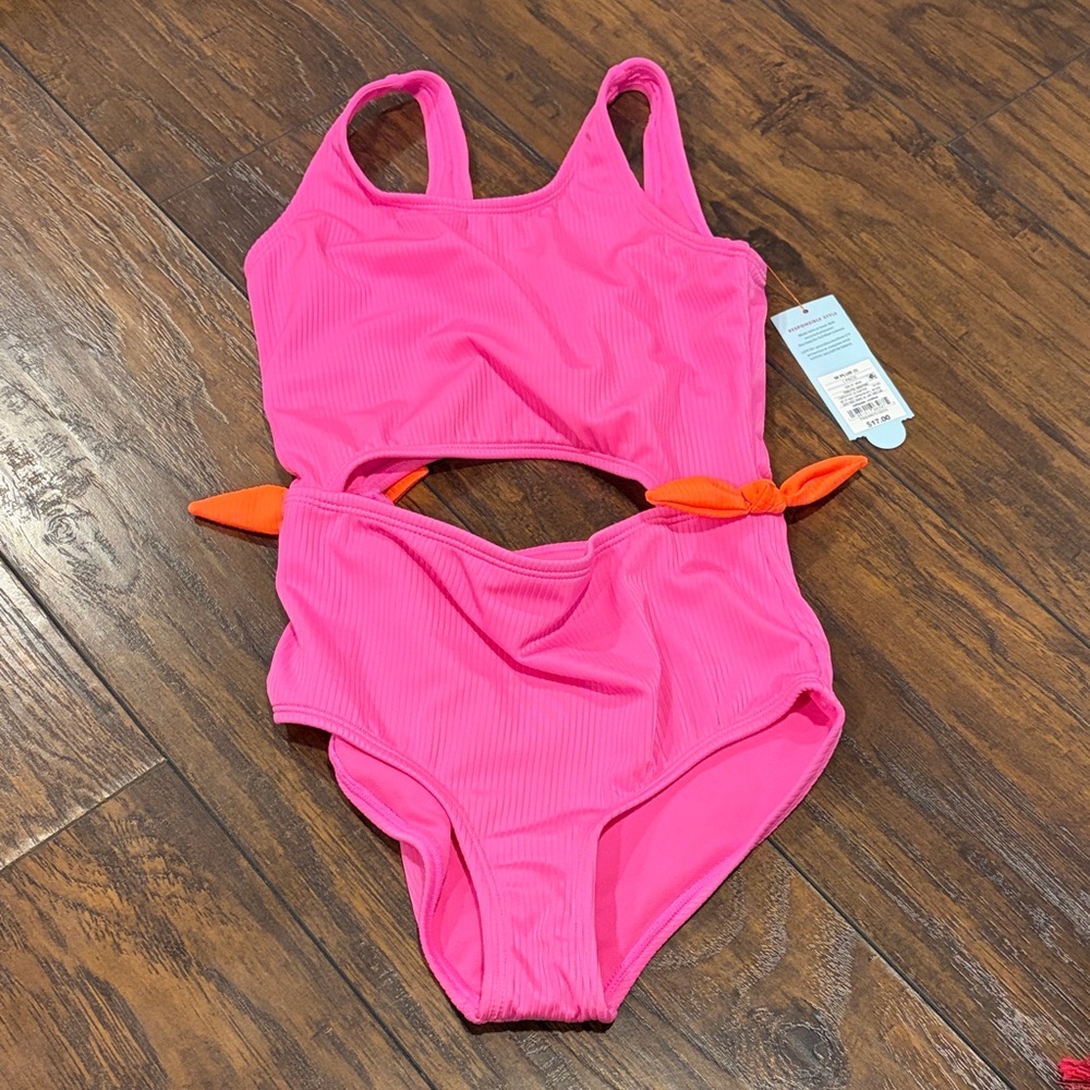 Cat & Jack Vibrant Pink One Piece with Orange Ties Girls 8 Plus NWT